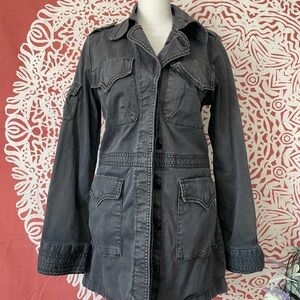 Levi’s Women's Gray long stretchy fitted Jacket with flap pockets Size M cotton